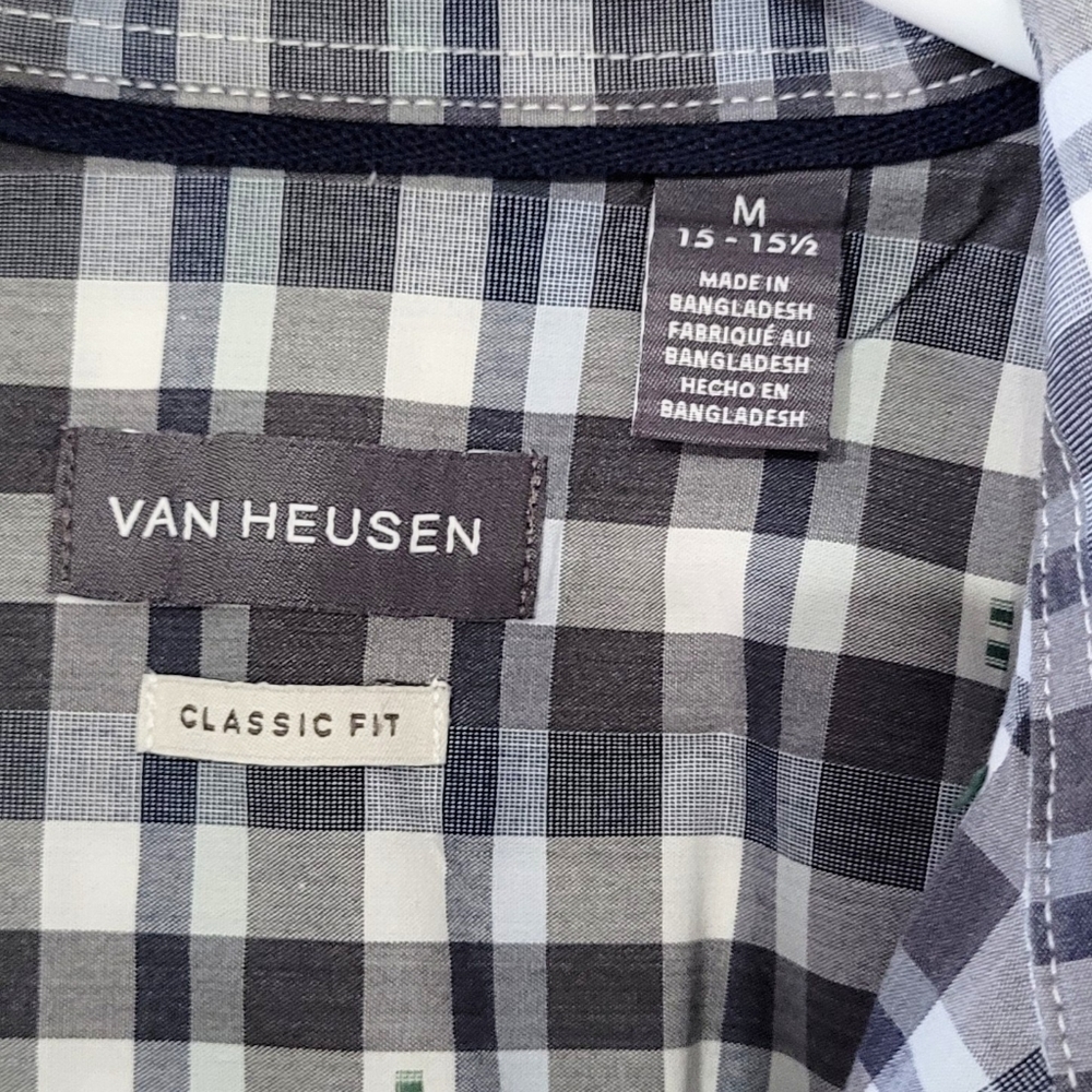 CLASSIC FIT White/ Gray/ Blue Checkered  Dress Shirt - Picture 4 of 4